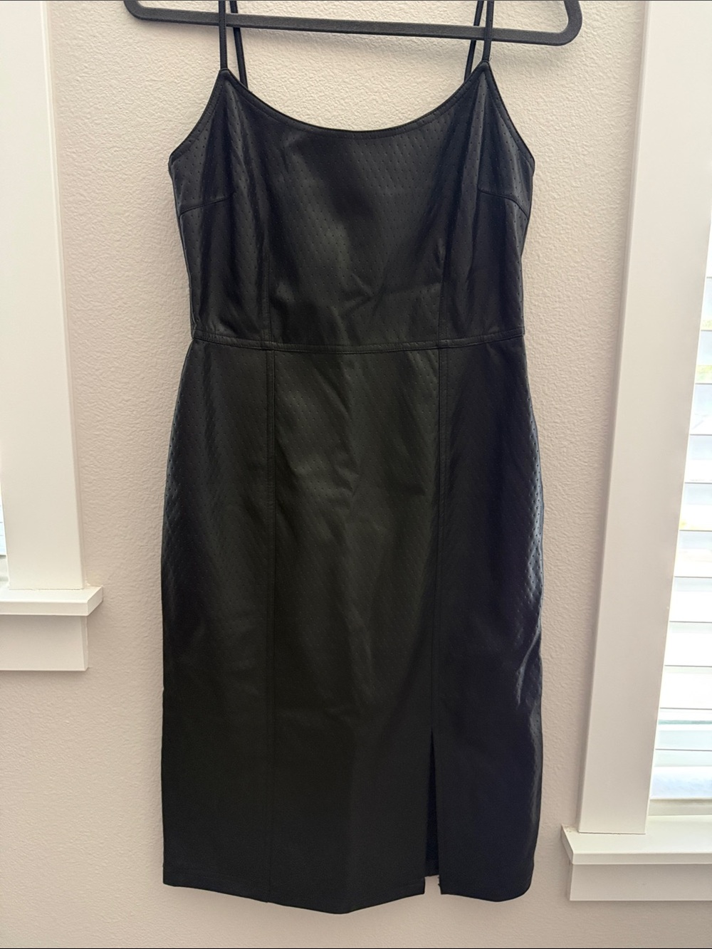 Style & Co. Black Faux-Leather Midi Slip Dress with Side Slit